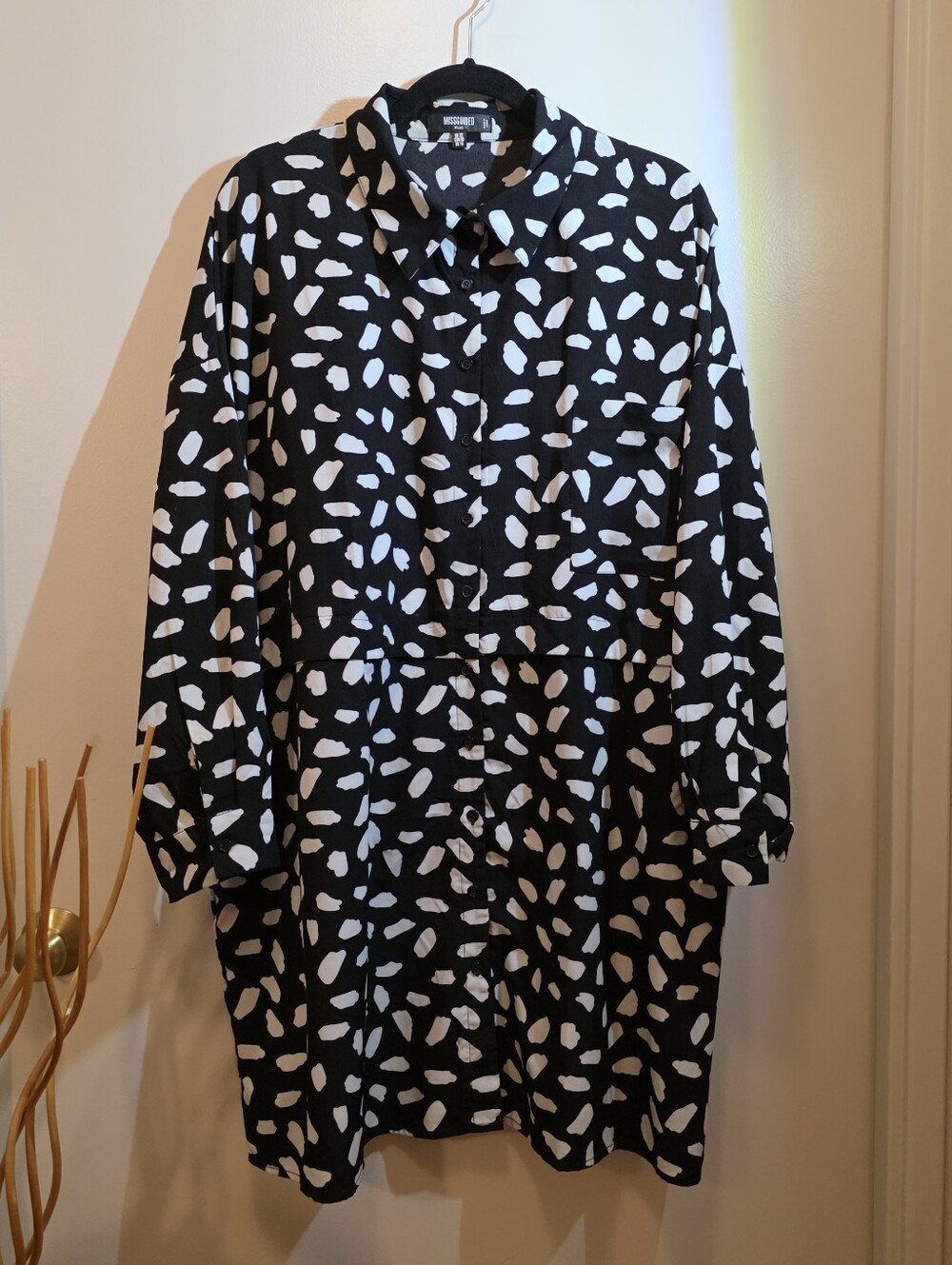 Missguided Plus Dalmatian Print Button Down Shirt Dress Or Tunic